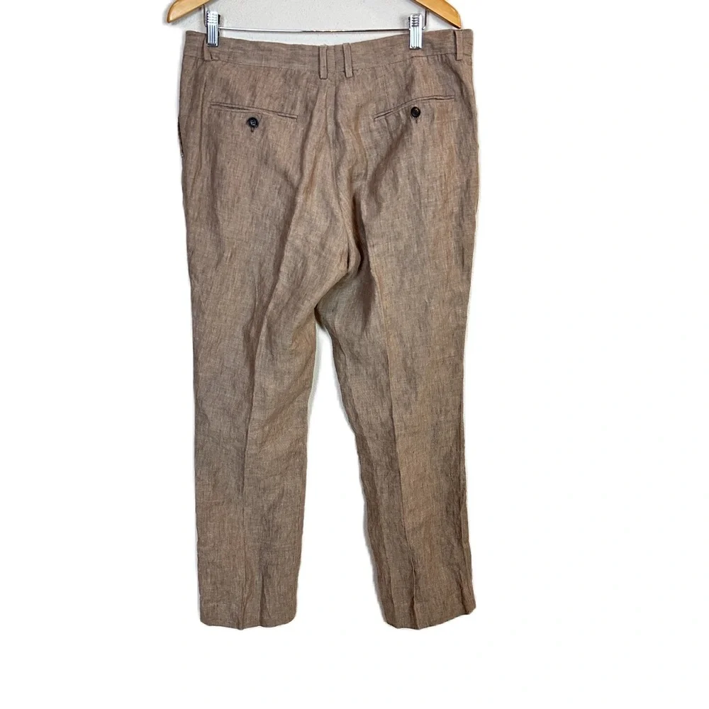 Frank & Oak Linen Tan Straight Leg Pants Flat Front Men’s Sz 36‎ X 34